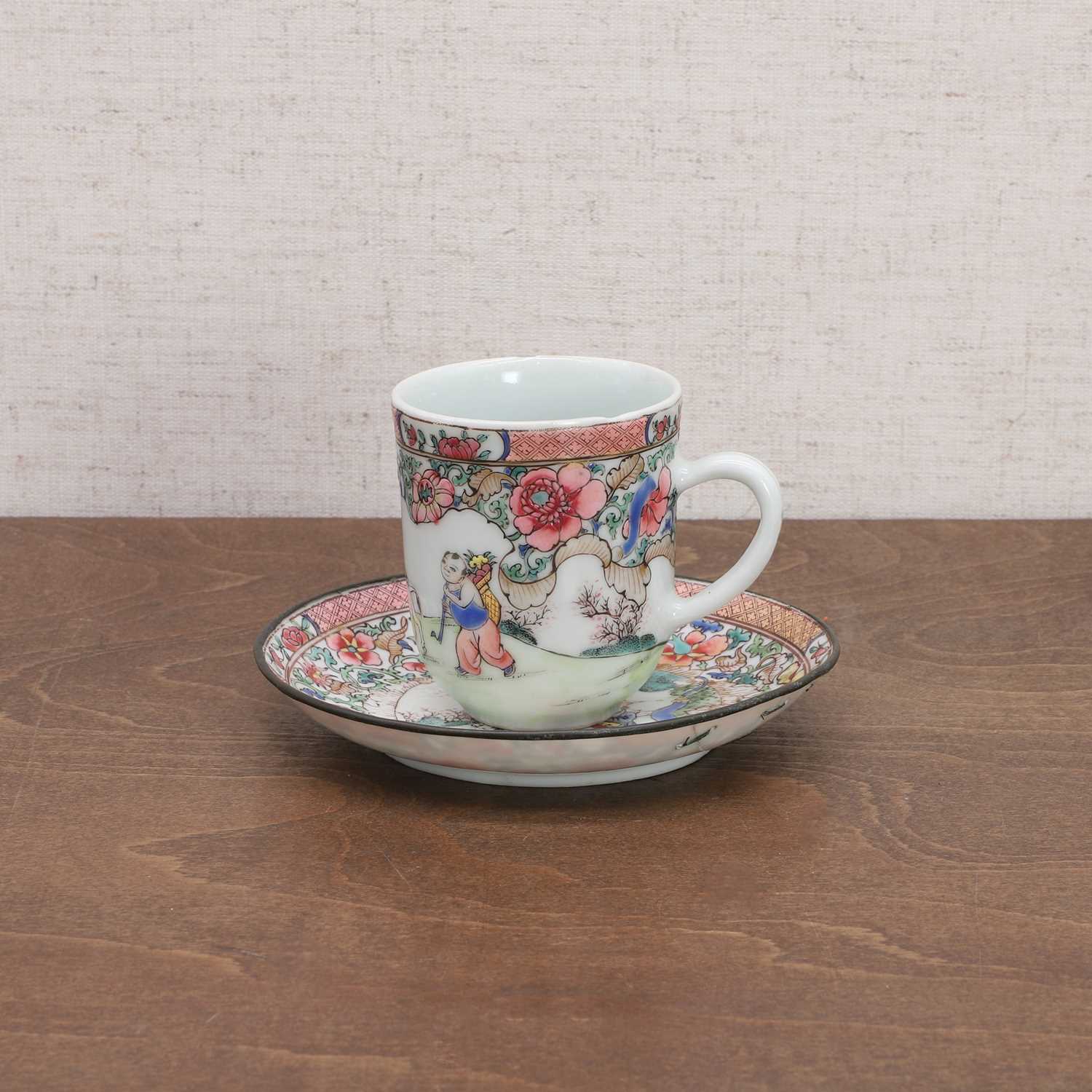 A Chinese export famille rose cup and saucer, - Image 3 of 8