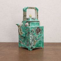 A Chinese famille verte biscuit teapot and cover,