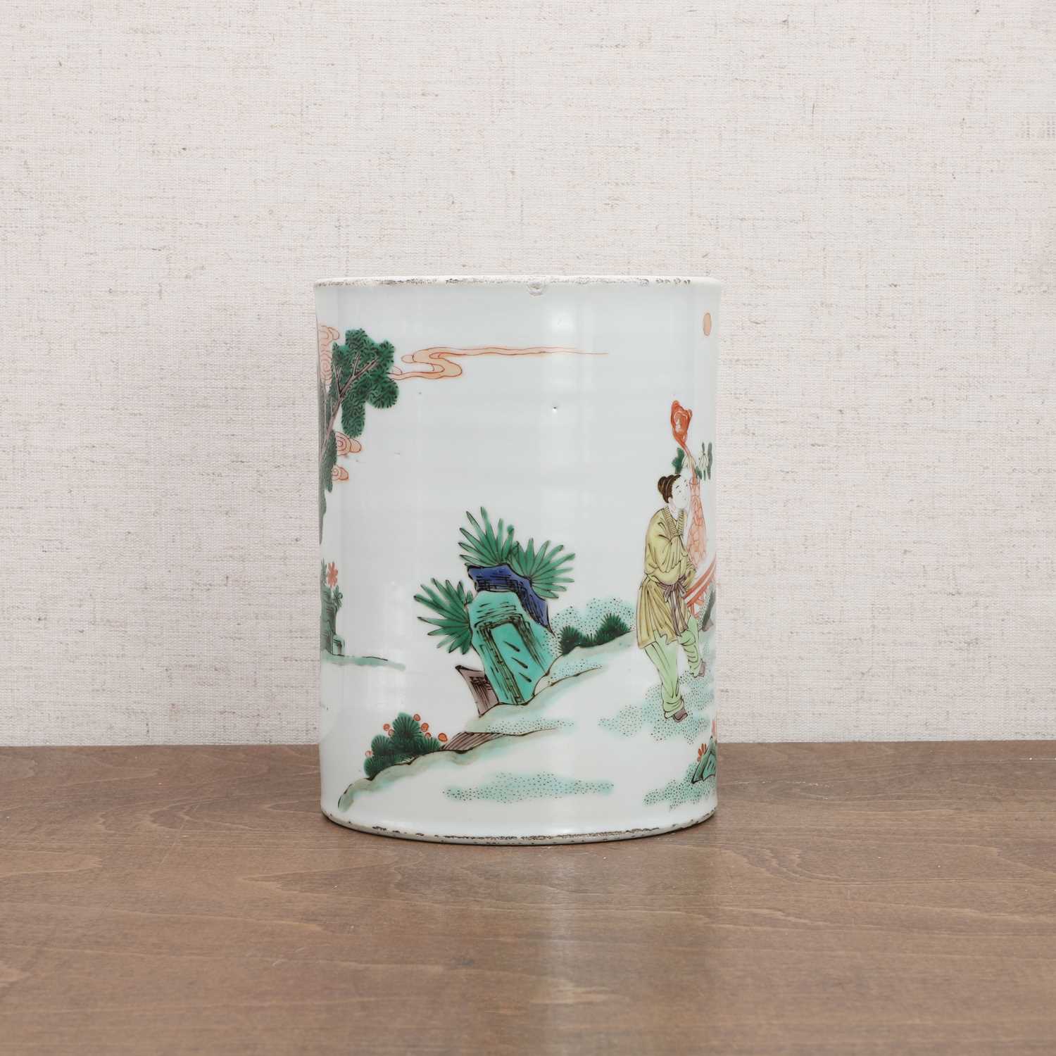 A Chinese famille verte brush pot, - Image 3 of 7