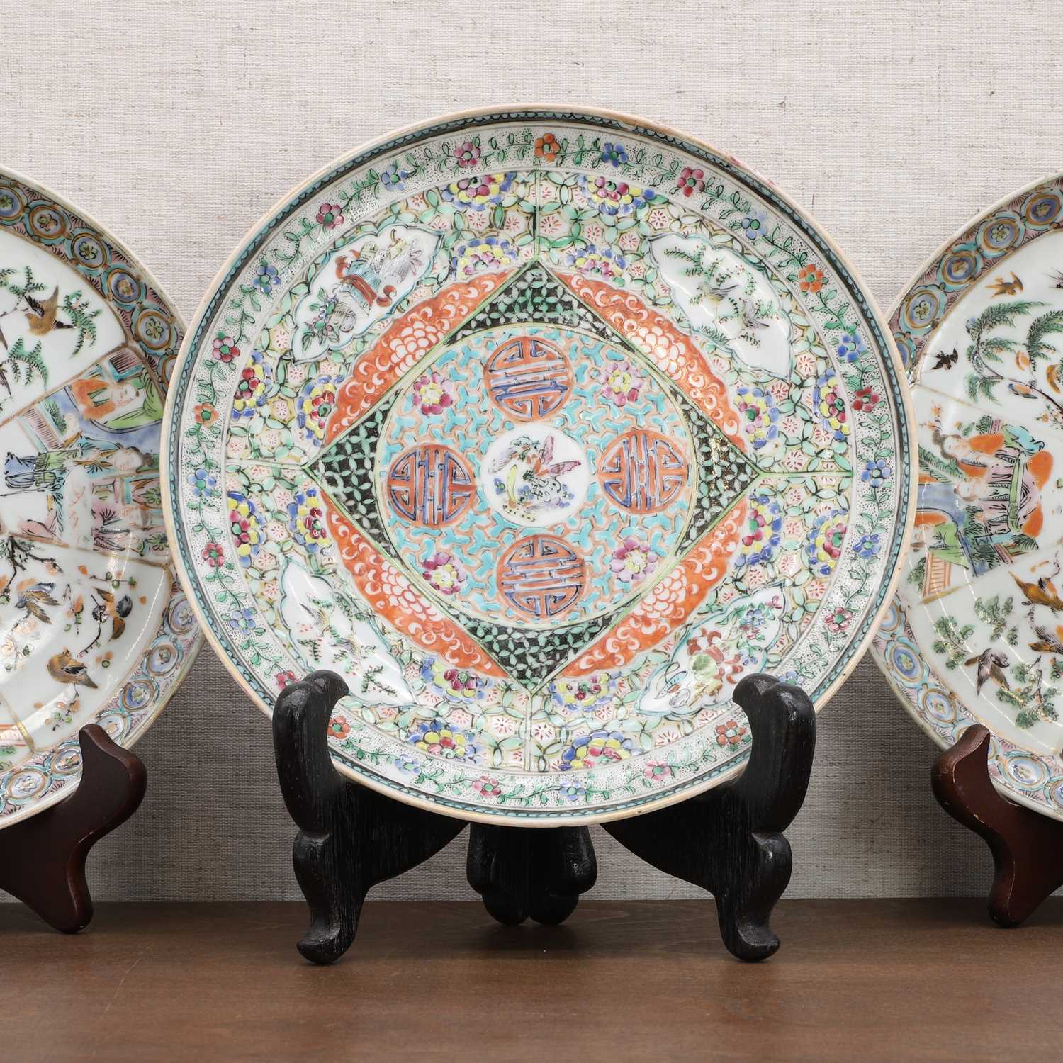 Three Chinese famille rose plates, - Image 2 of 6
