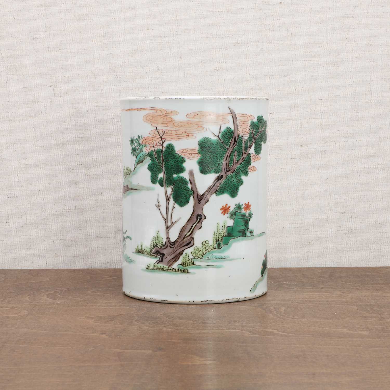 A Chinese famille verte brush pot, - Image 2 of 7