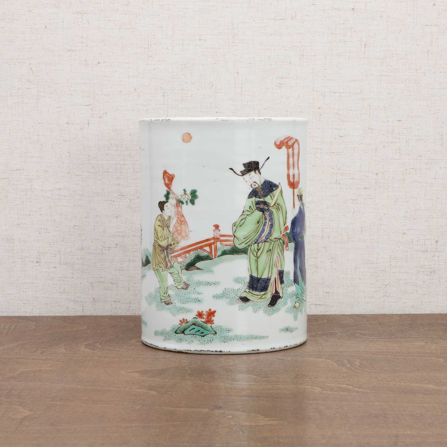 A Chinese famille verte brush pot,