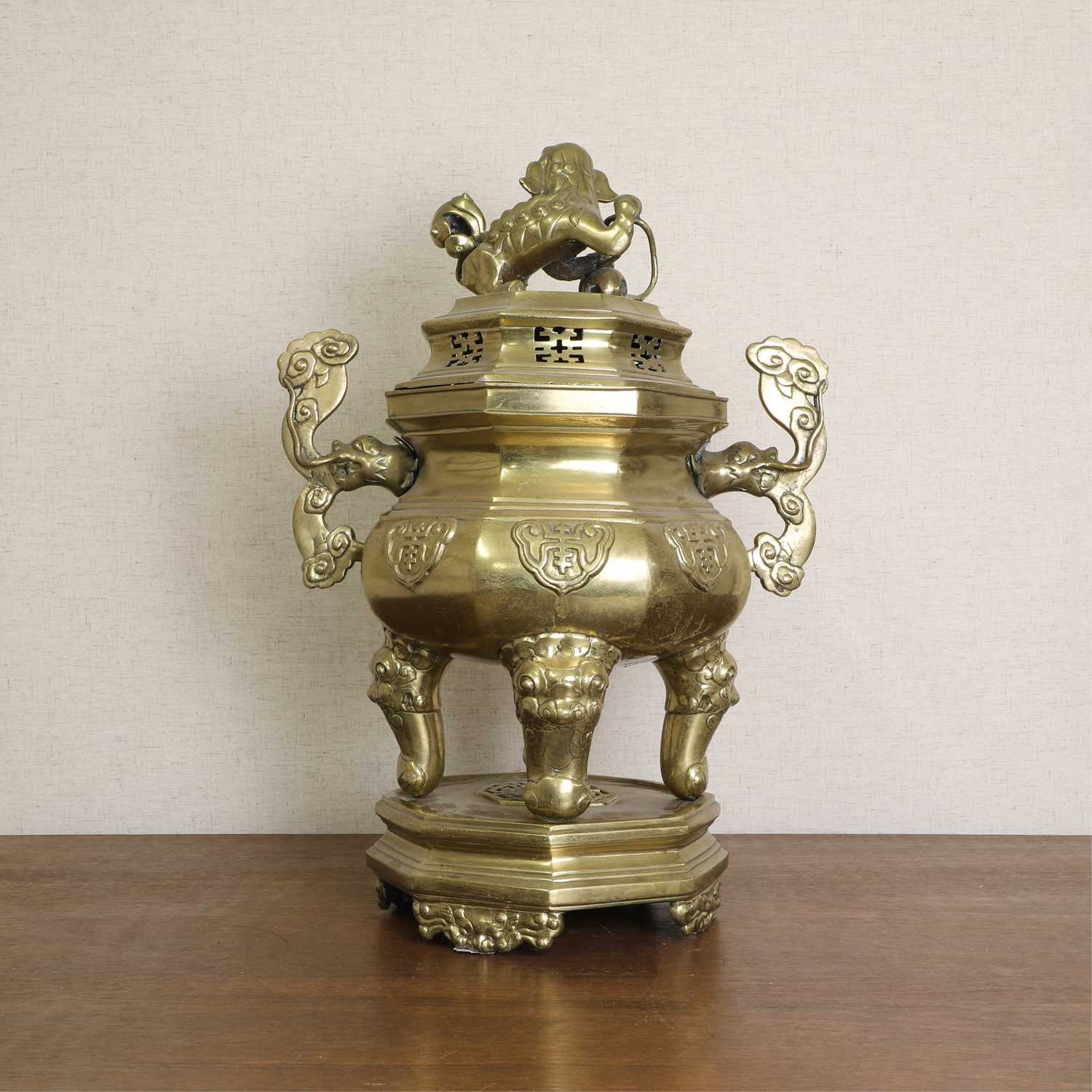 A Chinese brass incense burner, - Image 3 of 8