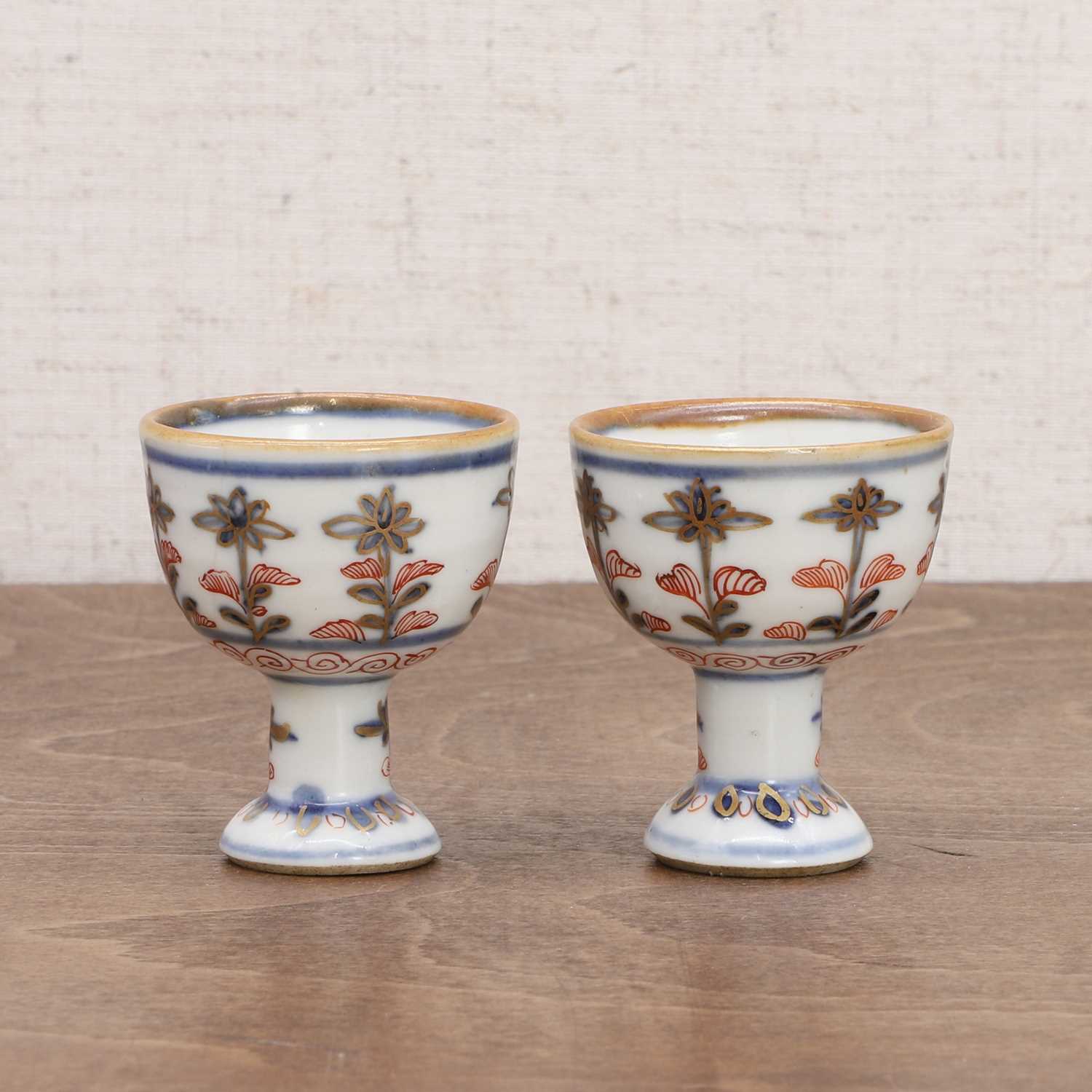 A pair of Chinese stem cups, - Image 2 of 7