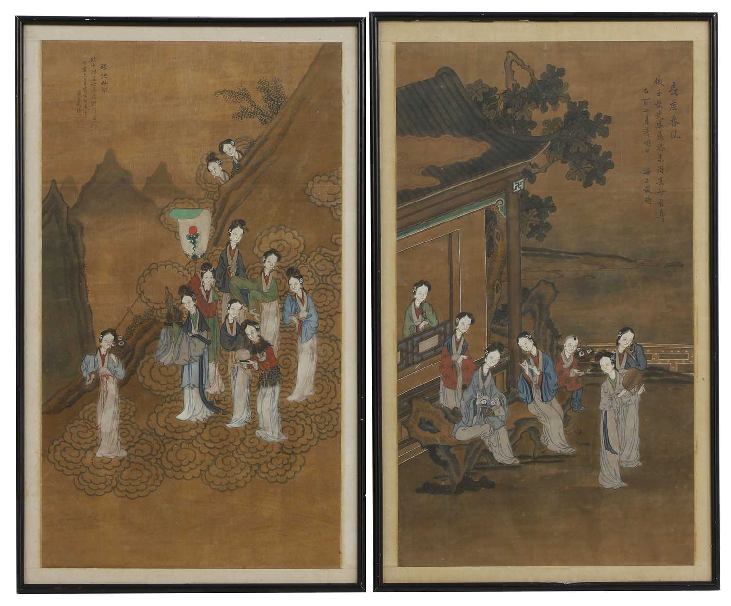 A pair of Chinese gouache paintings,