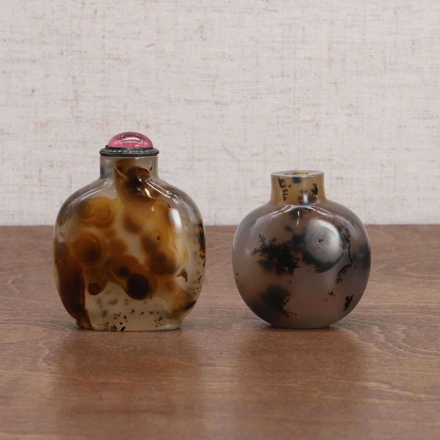 Two Chinese agate snuff bottles,