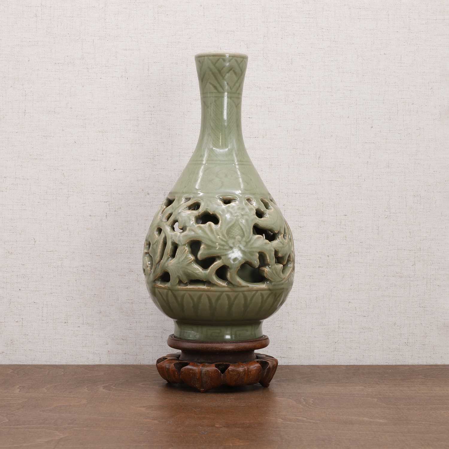 A Chinese reticulated Longquan yuhuchun vase, - Image 4 of 11