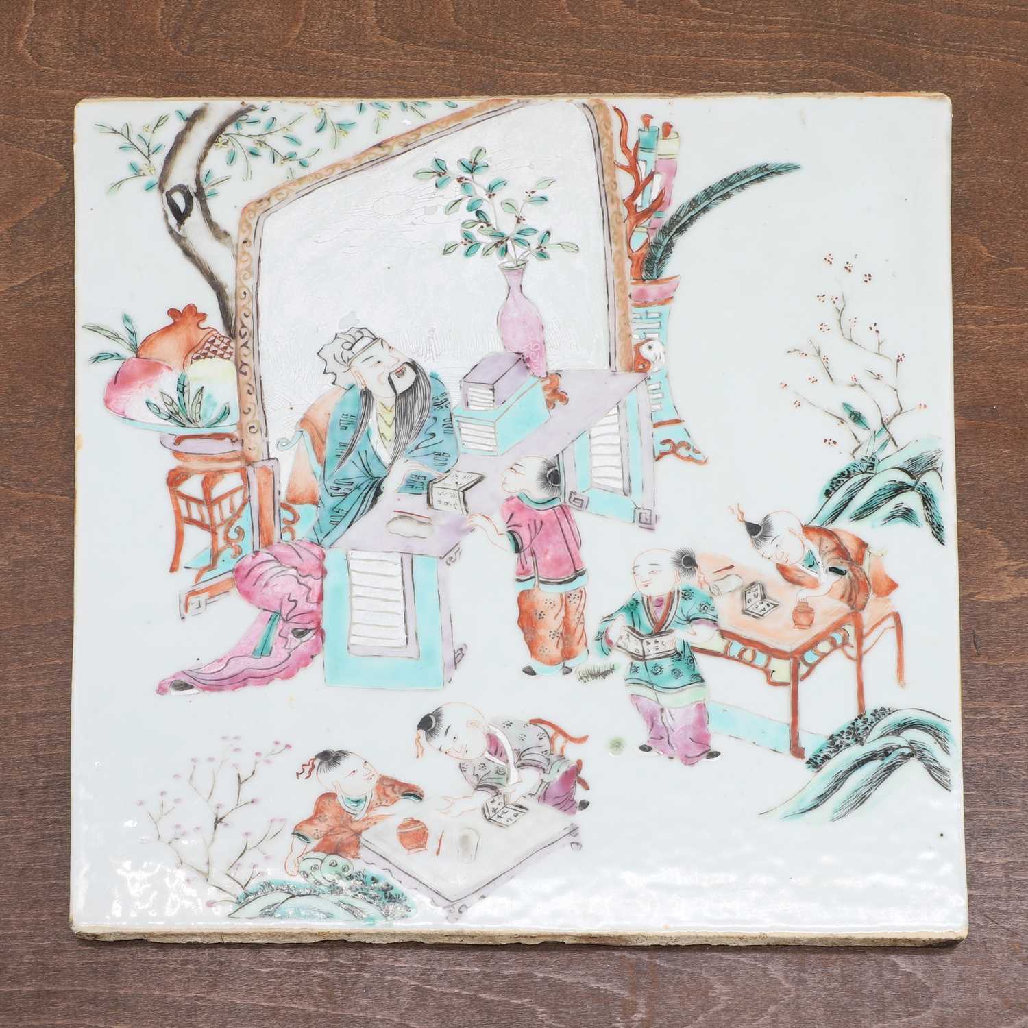 A Chinese famille rose porcelain plaque, - Image 3 of 5