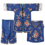 A Chinese silk dressing gown and pyjama set,