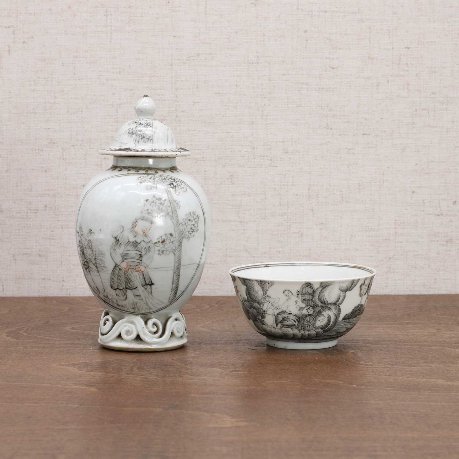 A group of Chinese export en grisaille porcelain,