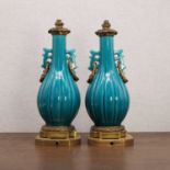 A pair of Chinese turquoise-glazed vases,