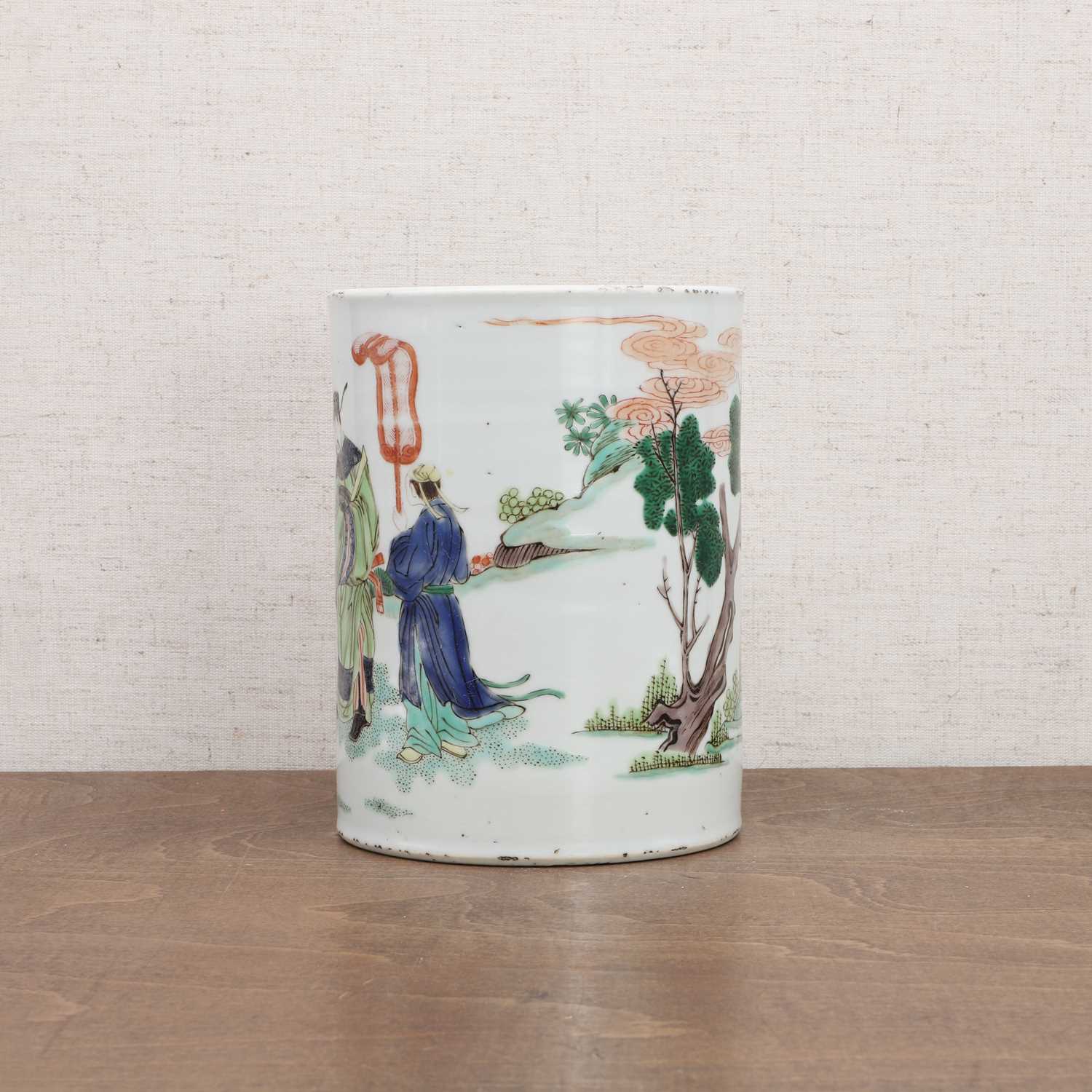 A Chinese famille verte brush pot, - Image 4 of 7