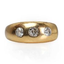 An early 20th-century 18ct gold three stone diamond ring,