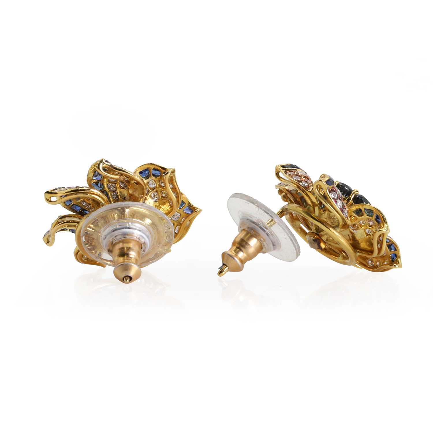 A pair of sapphire and diamond earrings, - Image 2 of 3