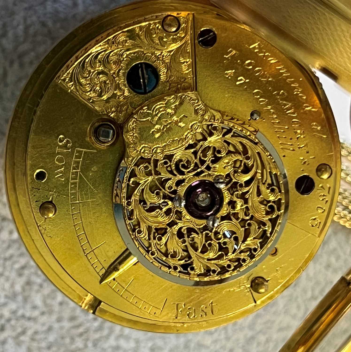 A Victorian 18ct gold key wind open faced fusee lever pocket watch, - Image 4 of 8