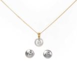 An 18ct gold diamond pendant and stud earring set,