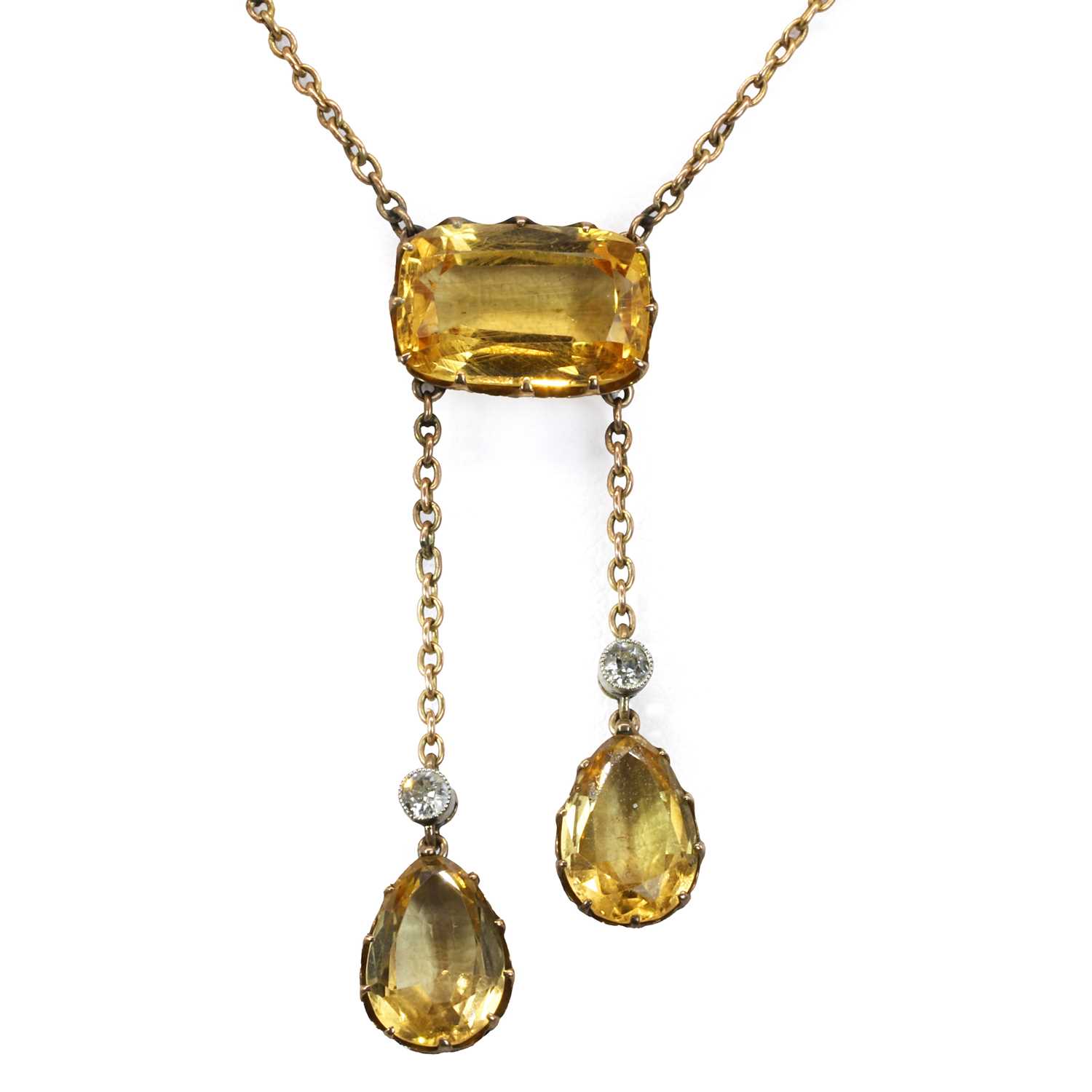 An Edwardian yellow topaz and diamond negligee necklace, - Image 2 of 4