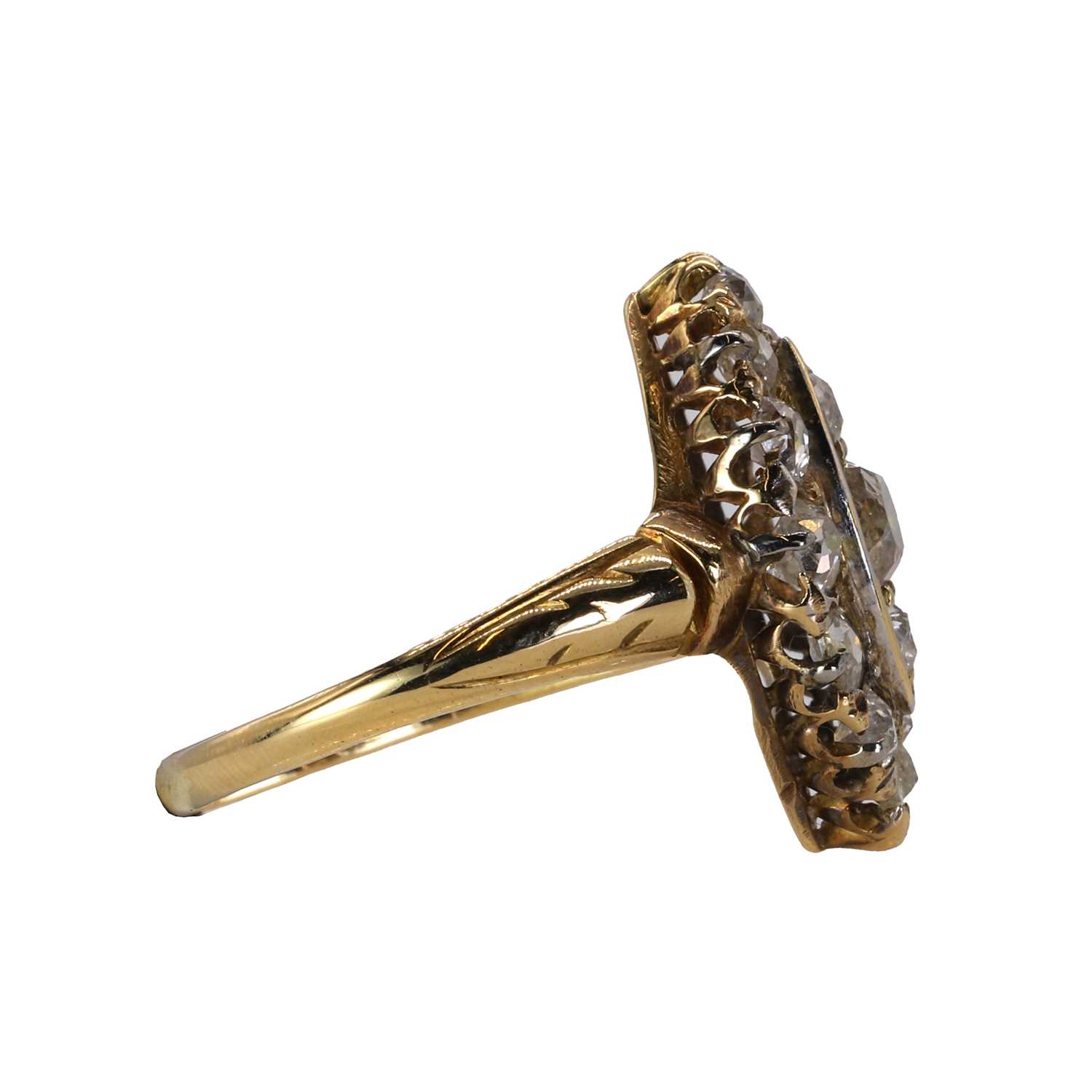 A late Victorian 18ct gold diamond navette cluster ring, - Image 3 of 4
