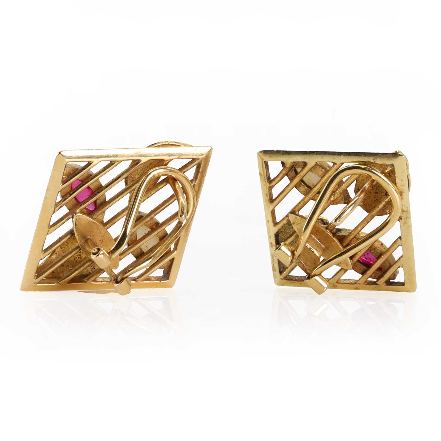 A gold gemstone set mesh bracelet and earring suite, - Image 3 of 6