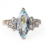 An 18ct gold aquamarine and diamond ring,