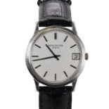 An 18ct white gold Patek Philippe Calatrava automatic strap watch,