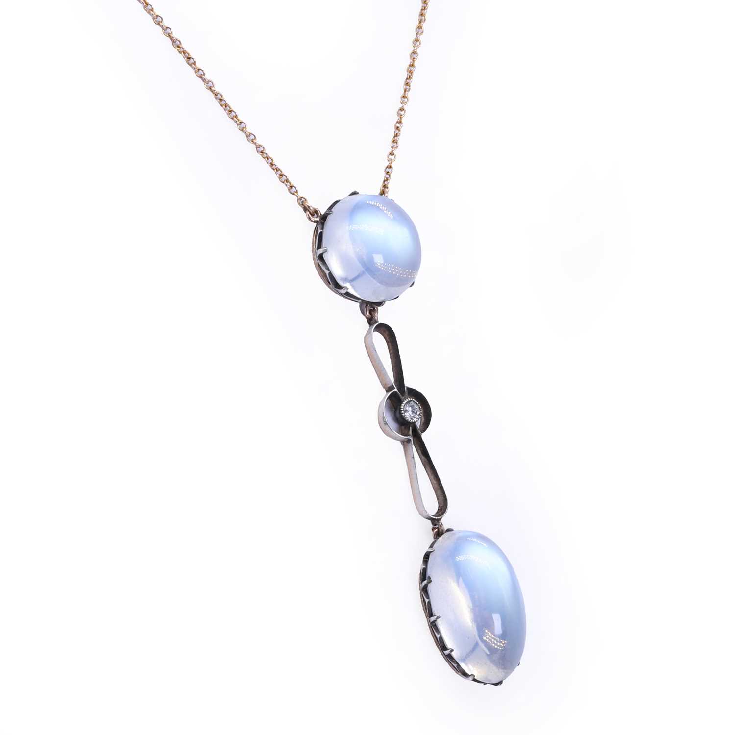 An early 20th century moonstone and diamond Edna May style necklace, - Image 2 of 4