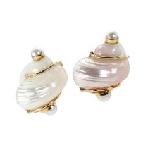 A pair of Turbo Shell clip earrings, by Seaman Schepps,