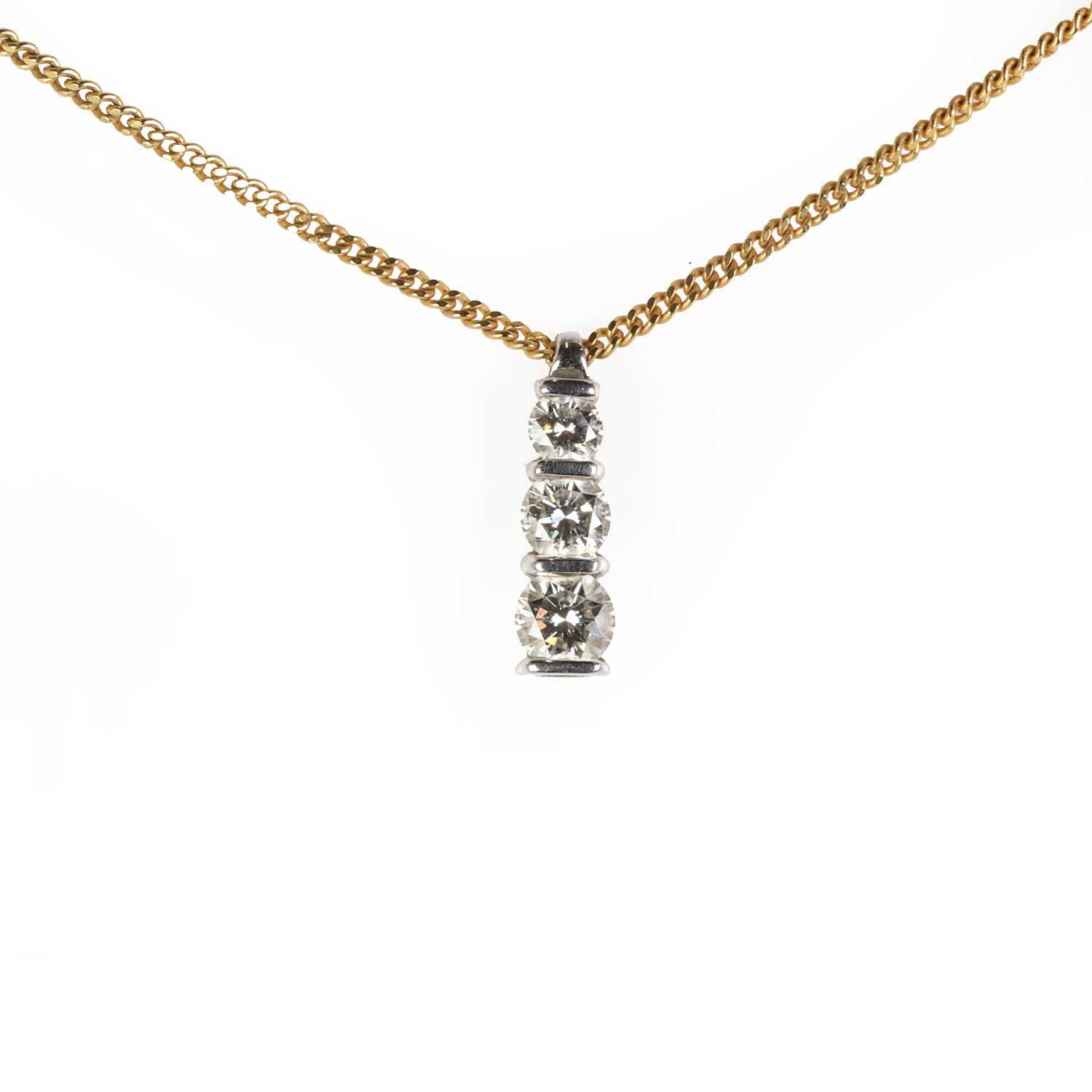 An 18ct gold diamond three stone pendant and chain, - Image 2 of 4