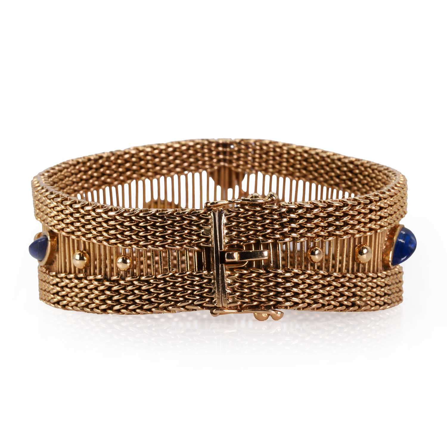 A gold gemstone set mesh bracelet and earring suite, - Image 5 of 6