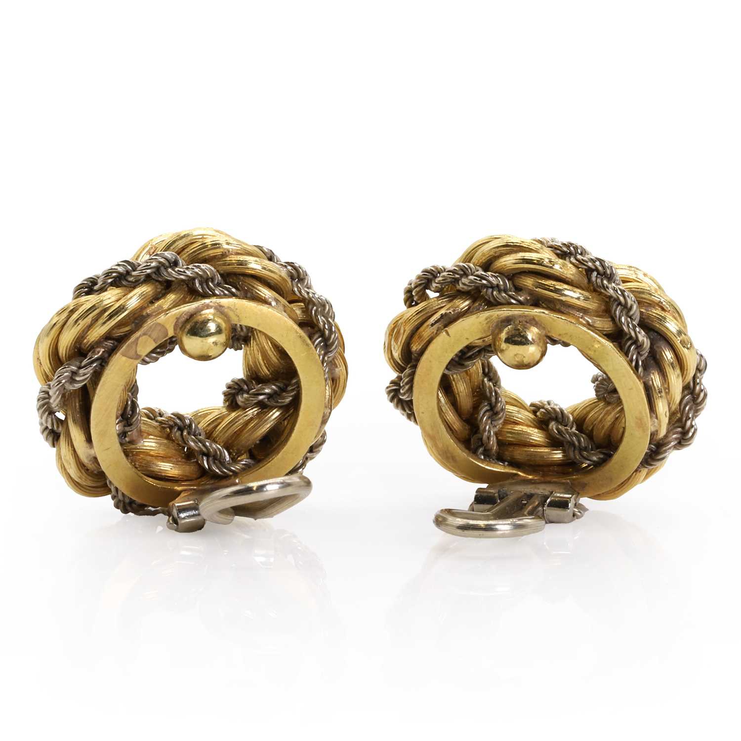 A pair of 18ct gold rope twist earrings, - Image 2 of 2