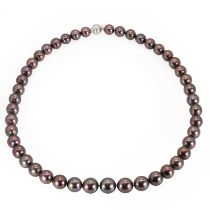 A single row graduated black South Sea pearl necklace, by Mikimoto,