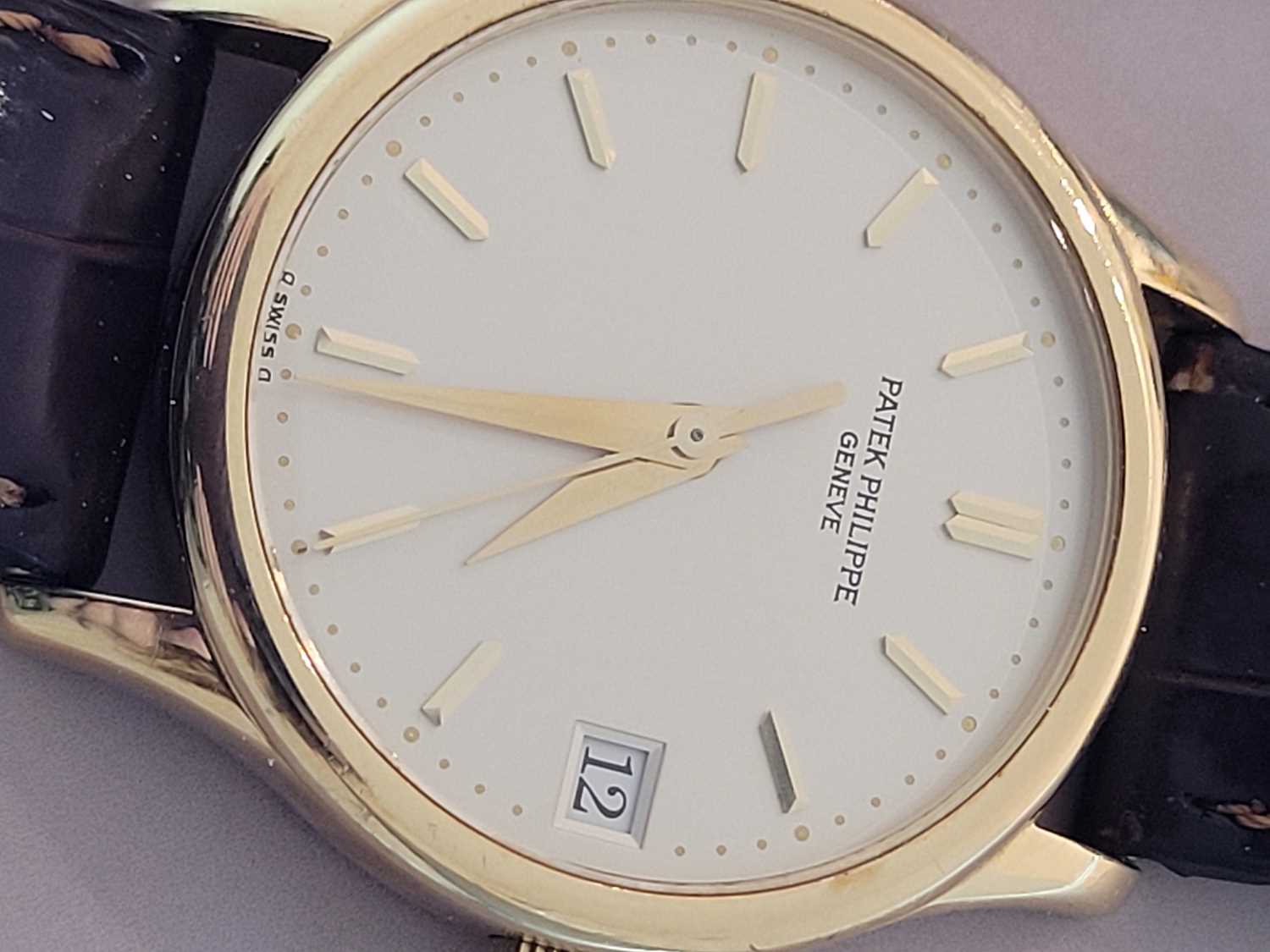 A gentlemen’s 18ct gold Patek Philippe Calatrava automatic strap watch, - Image 4 of 7