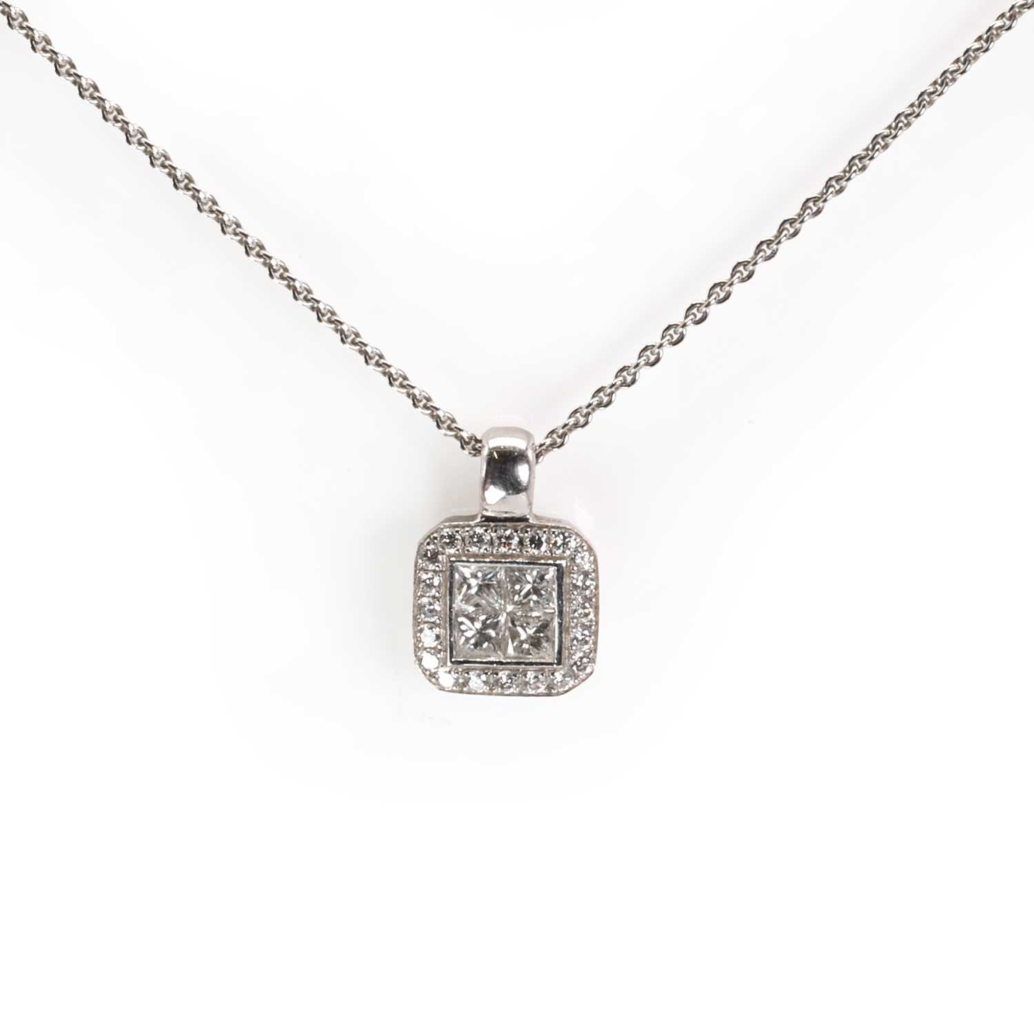 An 18ct white gold diamond pendant and earring set set, - Image 2 of 7