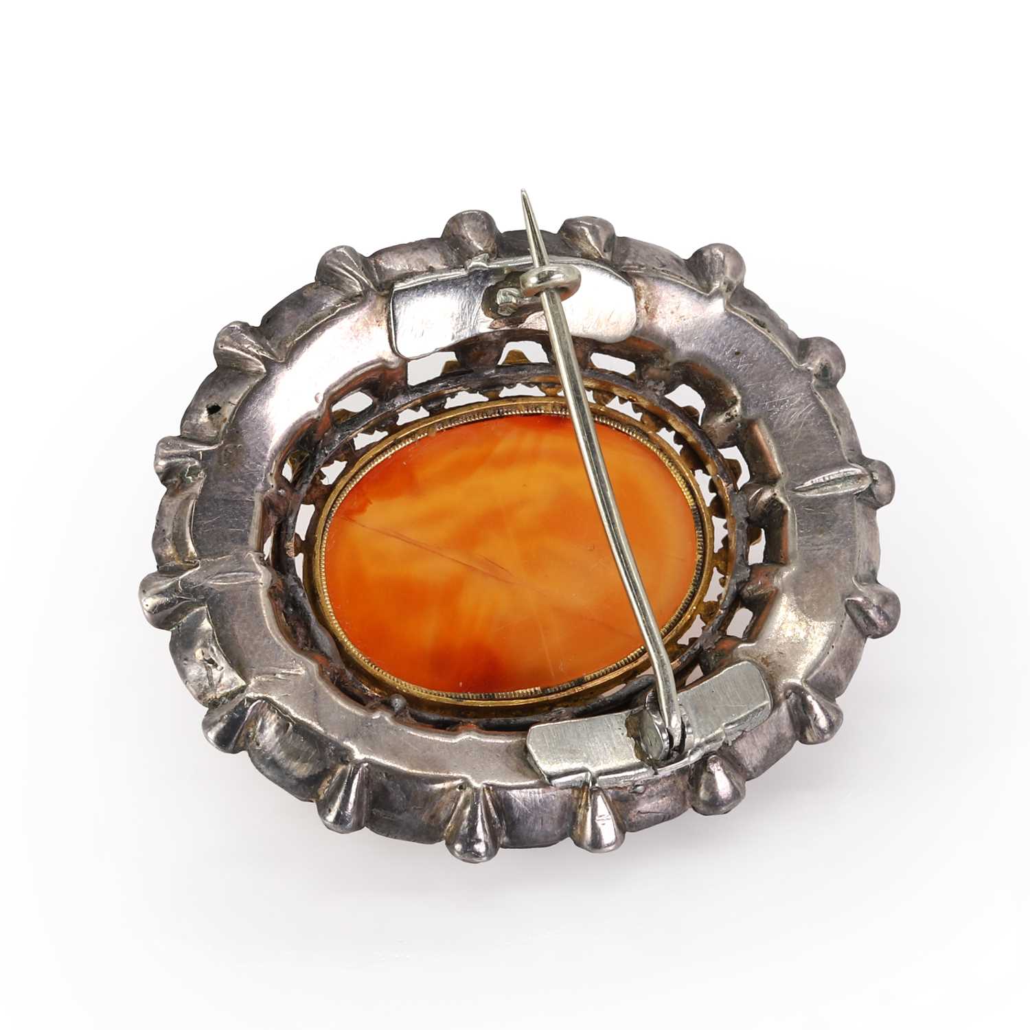 A silver mounted black dot paste and carnelian intaglio brooch, - Image 3 of 3
