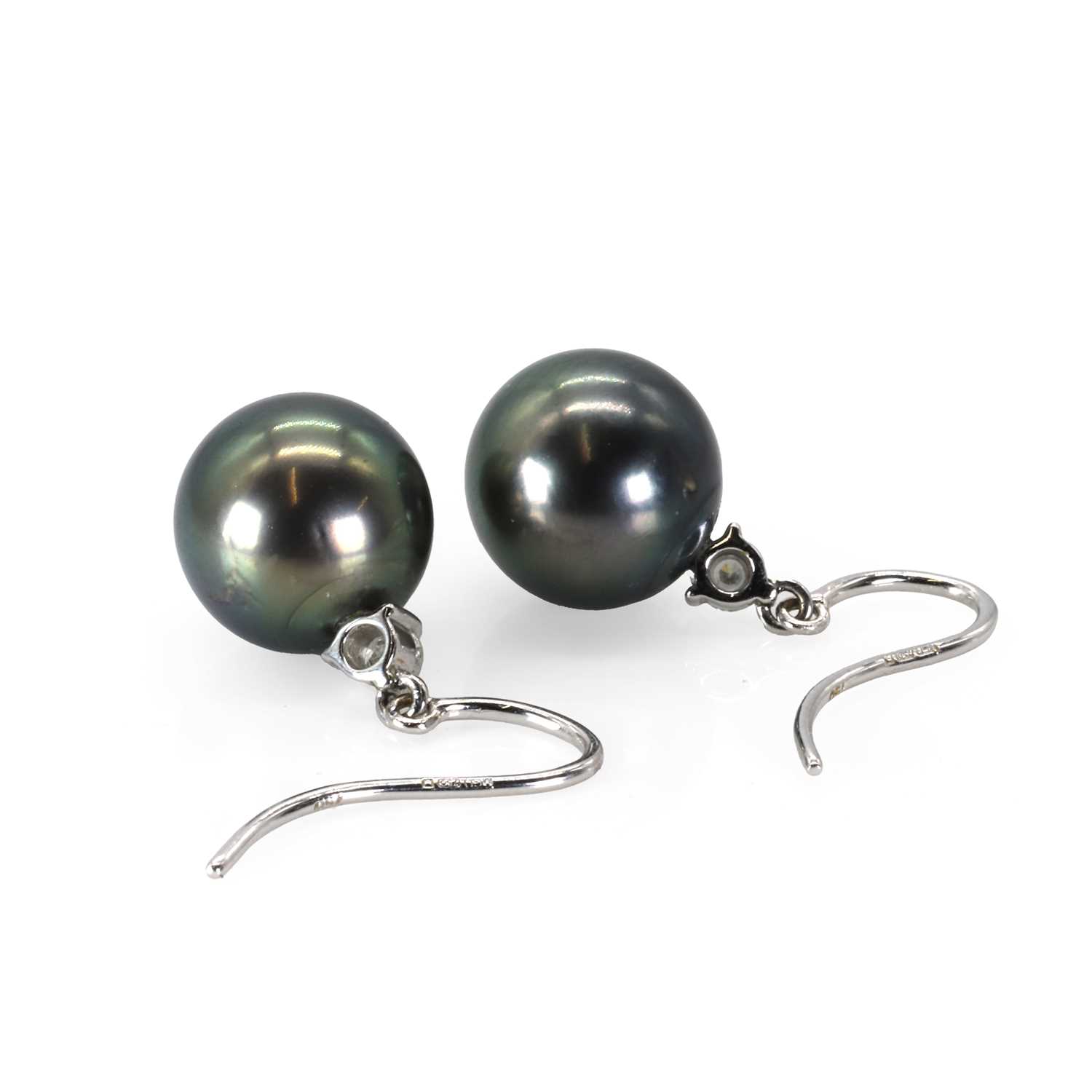 A pair of Tahitian pearl and diamond drop earrings, - Image 2 of 3