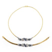 An 18ct gold sapphire and diamond bracelet and necklace suite,