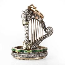 A diamond and enamel harp fob seal,