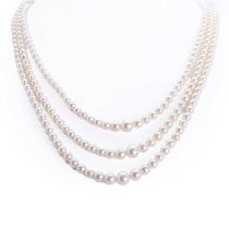 A three row cultured pearl necklace, c.1930,