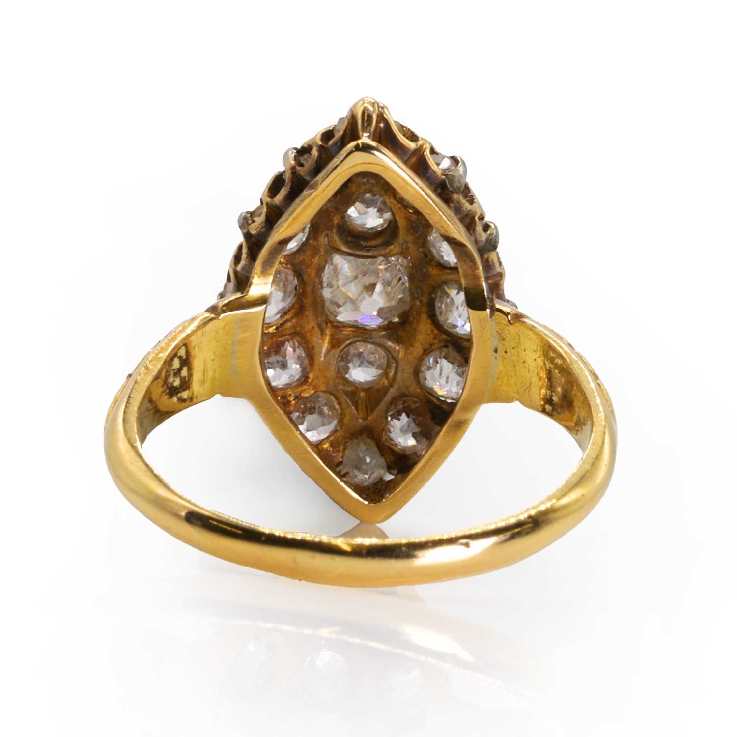 A late Victorian 18ct gold diamond navette cluster ring, - Image 4 of 4