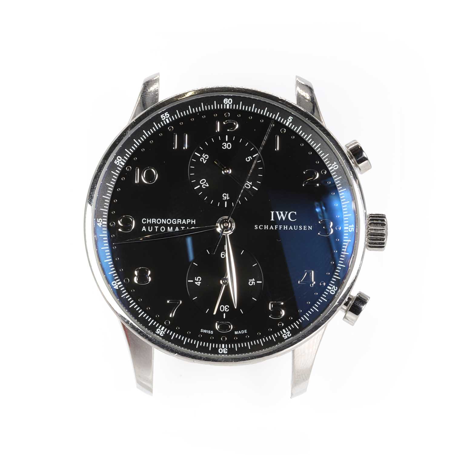 A gentlemen's stainless steel IWC Schaffhausen chronograph automatic strap watch,