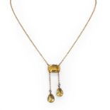 An Edwardian yellow topaz and diamond negligee necklace,