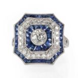 An Art Deco style sapphire and diamond target cluster ring,