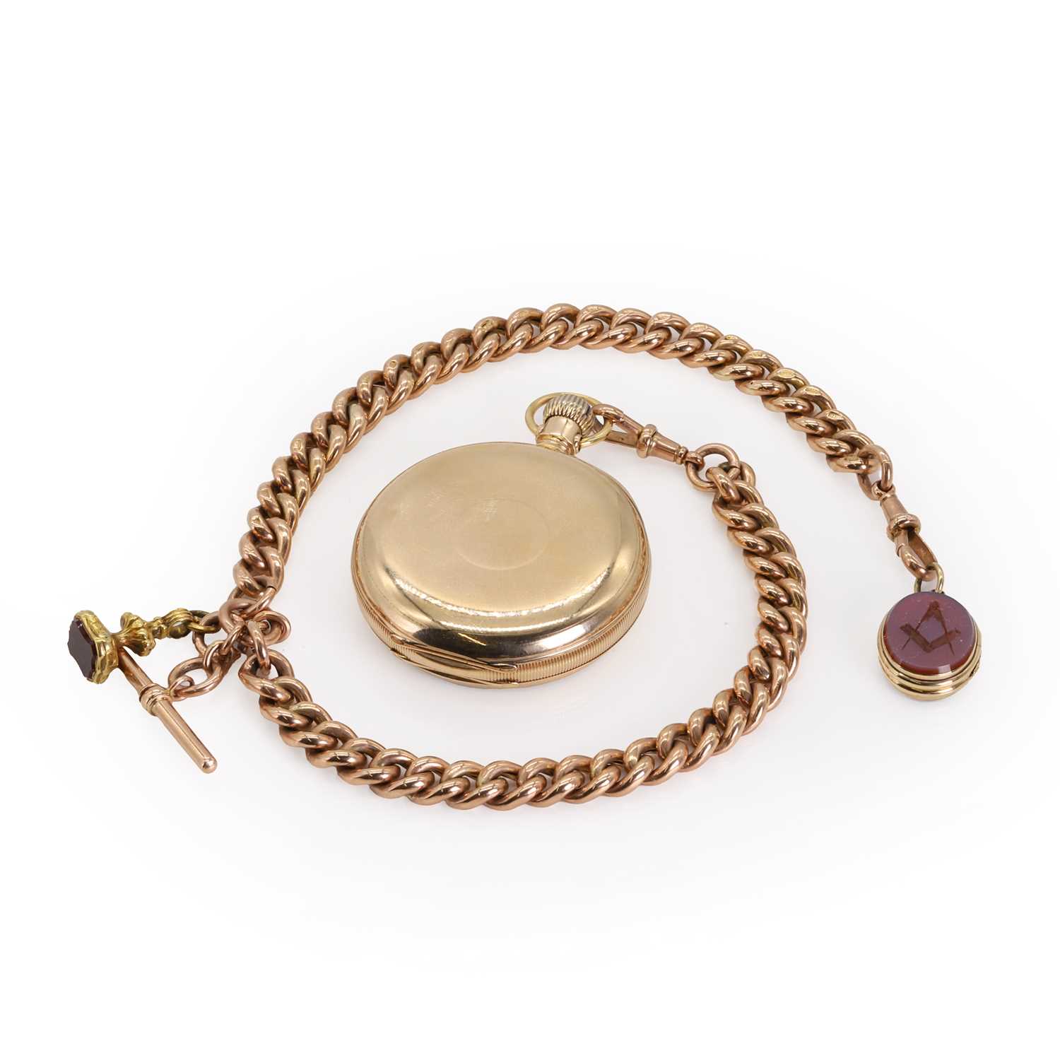 A gold Waltham pocket watch and rose gold Albert chain, - Image 2 of 2