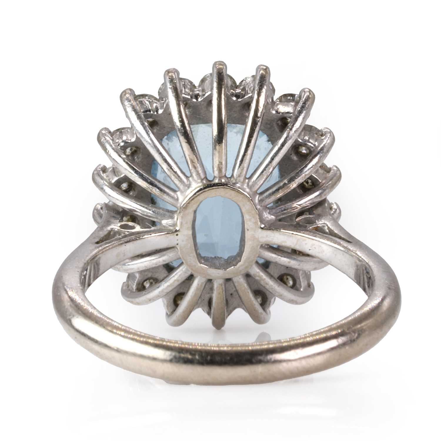 An 18ct white gold aquamarine and diamond cluster ring, - Image 3 of 6