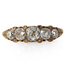 A late Victorian five stone diamond ring,