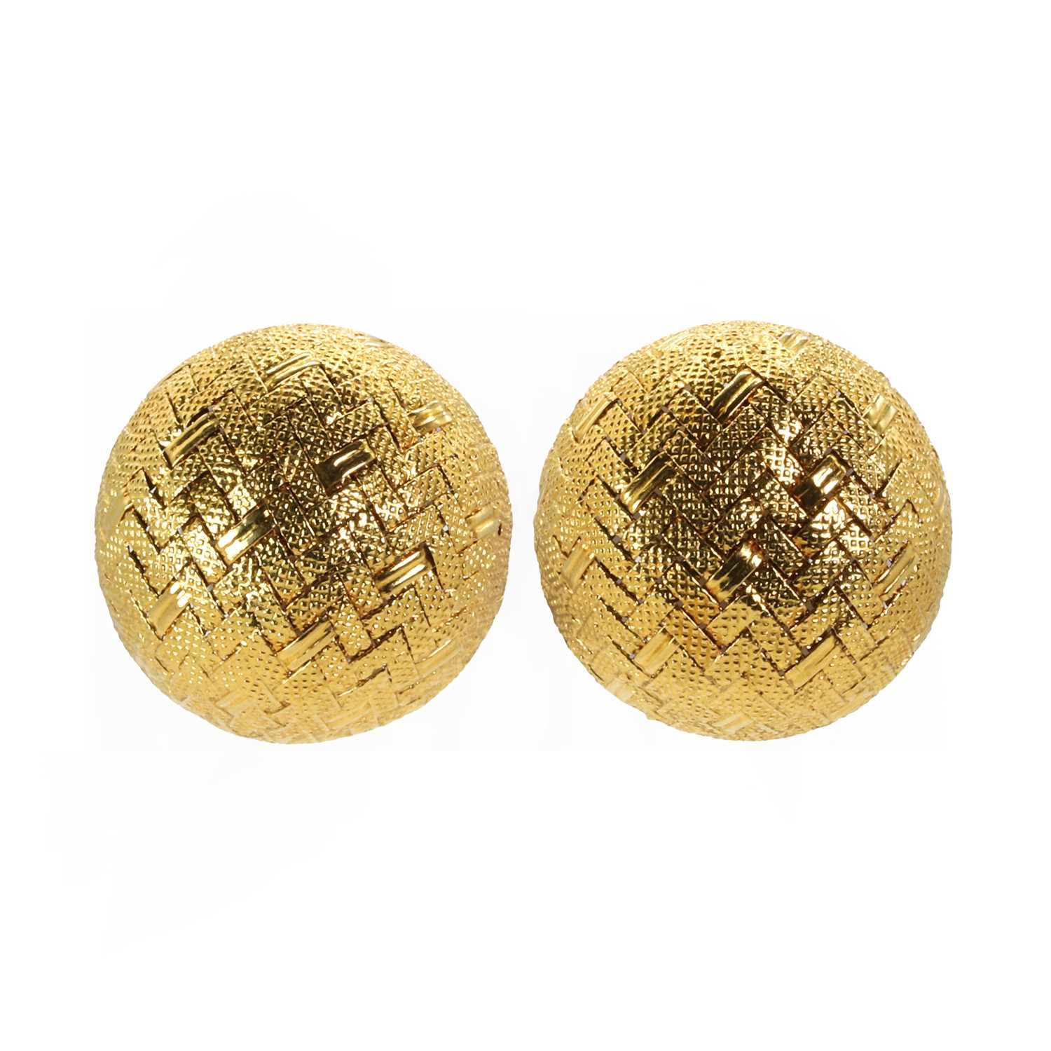 A pair of 18ct carat gold basket weave design earrings, by Garrard & Co.,