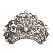 A pearl and diamond openwork foliate design brooch, c.1900,
