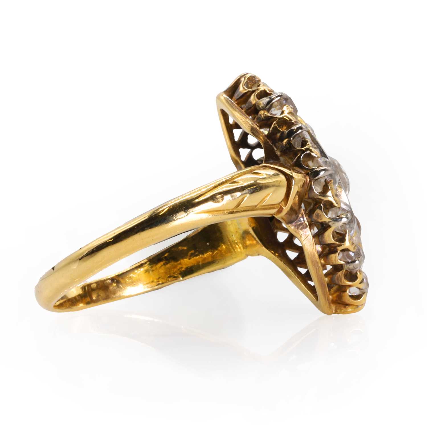 A late Victorian 18ct gold diamond navette cluster ring, - Image 2 of 4