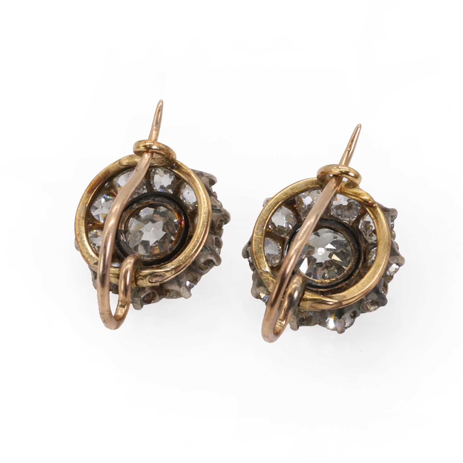 A pair of diamond daisy cluster earrings, c.1890, - Image 2 of 2