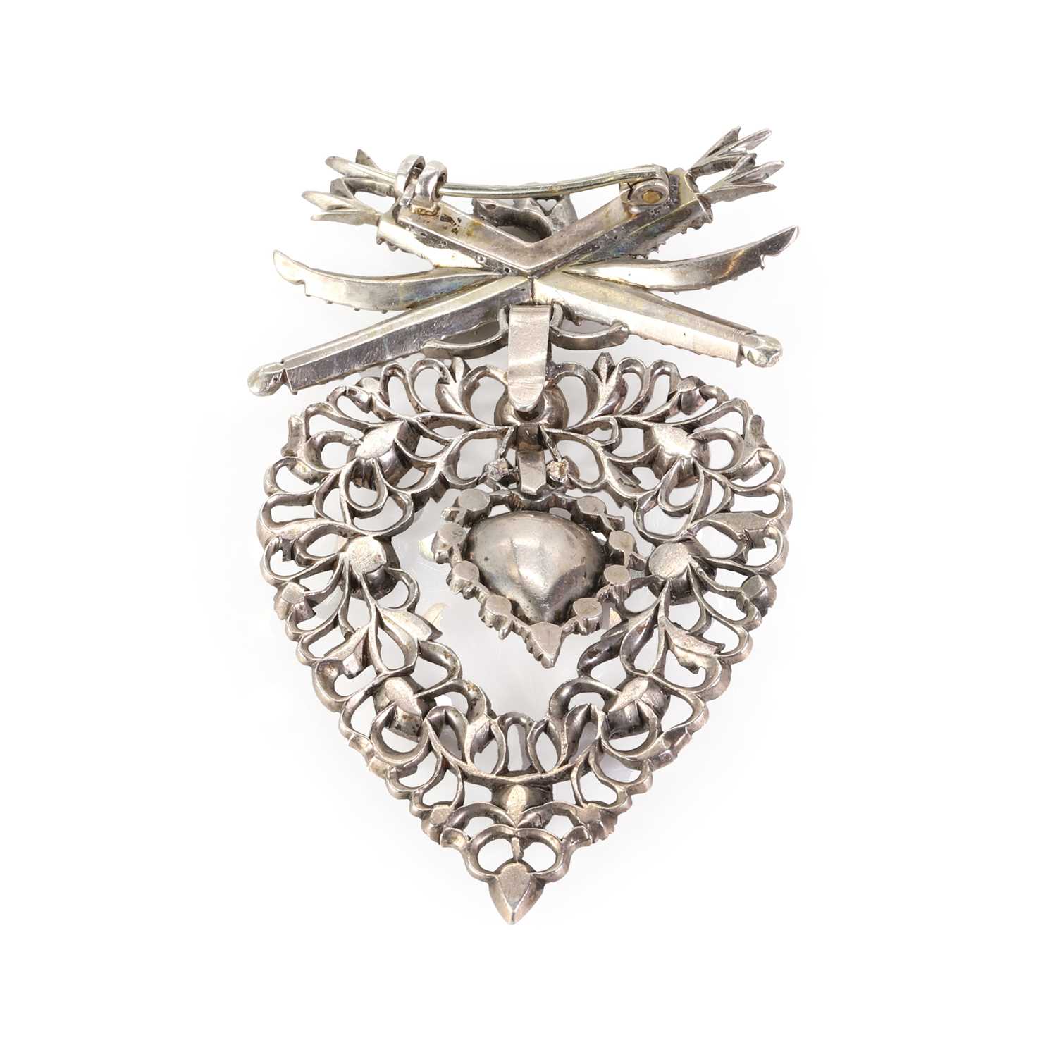 An antique silver and gold, diamond set Flemish/Vlaams heart brooch, - Image 2 of 2